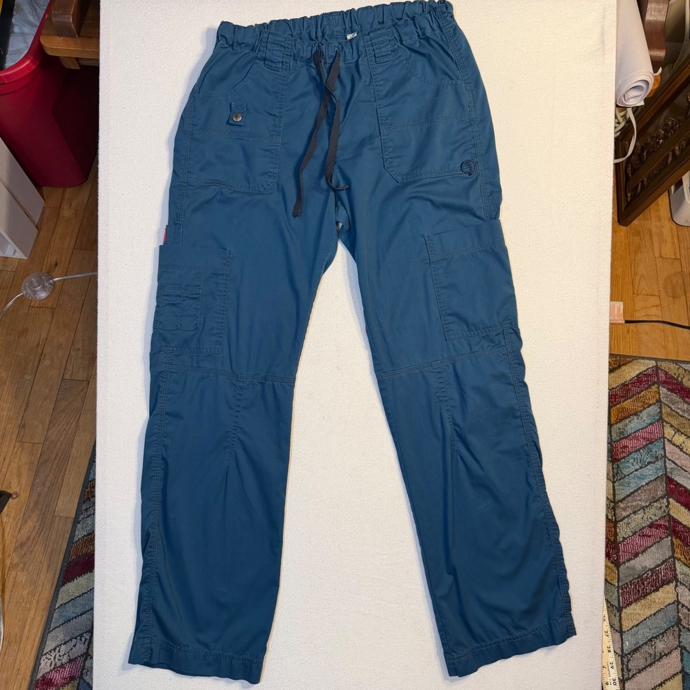 Dickies Womens Tall Cargo Scrub Pants Teal Blue Elastic Waist Drawstring Large